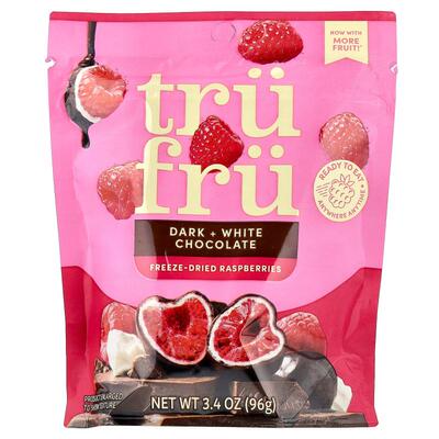 Tru Fru,Freeze-Dried Raspberries, Dark + White Chocolate, 3.