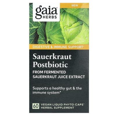 Gaia Herbs,Sauerkraut Postbiotic, 60 Vegan Liquid Phyto-Caps