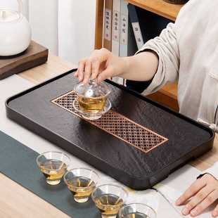 简约家用茶盘茶台乌金石头小茶台功夫干泡台小型托盘茶具茶海 日式