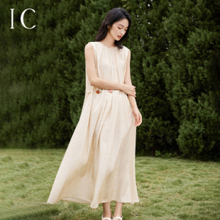 休闲优雅气质裙子 夏季 IC慵懒抽绳无袖 度假宽松连衣裙女2025新款