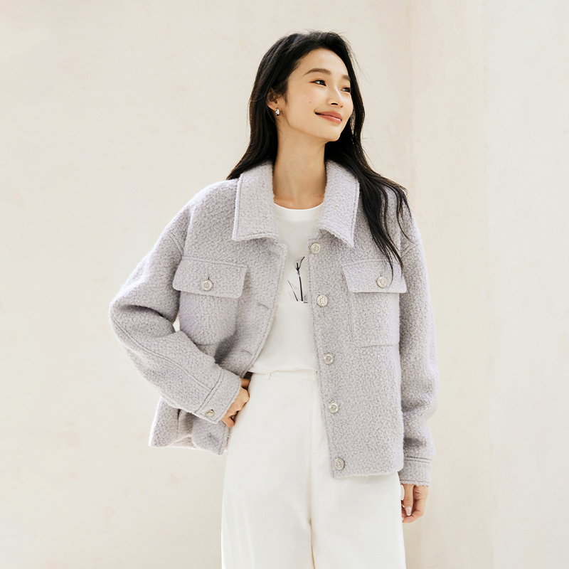IC格雷系休闲通勤高级羊毛大衣毛毛外套2025冬新款羊羔毛短外套女