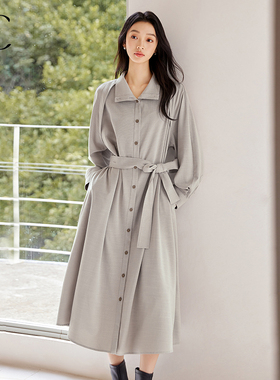 IC优雅休闲通勤百搭气质衬衫连衣裙女2026新款秋时尚宽松格纹裙子