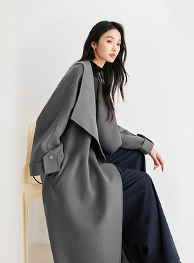 IC 红色秋冬轻奢大翻领长款双面呢大衣女2026新款高级感毛呢外套