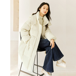 高级感气质通勤外套 冬季 IC连帽腰绳设计宽松长款 羽绒服女2025新款