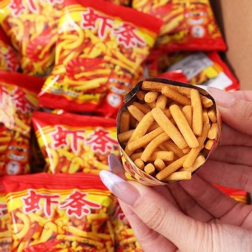 香脆虾条整箱怀旧膨化脆网红虾条香辣味大礼包休闲小零食独立包装