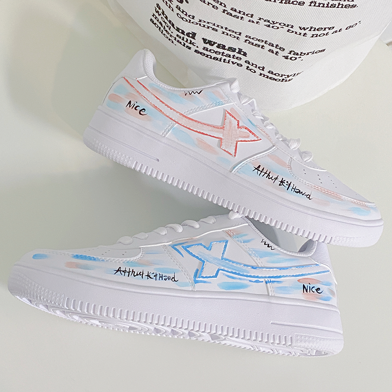 【定制球鞋】特步 空军一号 心动LK蓝鸳鸯手绘潮流休闲百搭板鞋,运动鞋new,板鞋,淘宝优惠券,粉丝福利购,淘宝优惠卷
