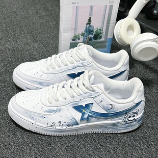 空军一号 特步 小恶魔手绘涂鸦泼墨低帮板鞋 定制球鞋