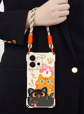 四角挂绳适用一加13T手机壳12新款高级感ACE5三只小猫可爱斜挎超好看软3Pro创意2V全包防摔硅胶竞速版保护套