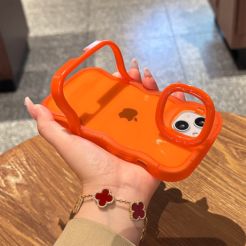 橙色适用苹果17手机壳iphone16新款15高级ip14plus纯色简约双支架全包玻璃13好看12硅胶11promax防摔保护套