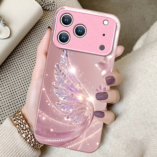 水晶飞羽适用苹果17手机壳iphone16新款15高级ip14plus玻璃简约全包专用女13好看12硅胶11promax防摔保护套8