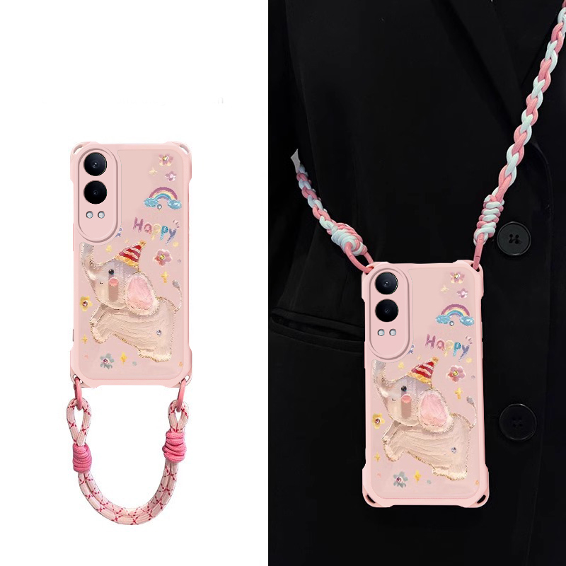 四角挂绳适用OPPOK12S手机壳k11新款高级感k9油画大象创意简约Ins风潮k10活力版可爱全包防摔斜挎硅胶保护套