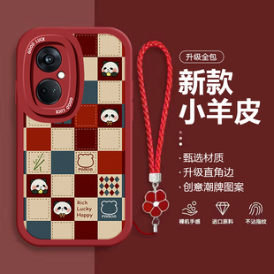 硅胶防摔k5 k3可爱女k9带挂绳k9pro高级感k7x创意全包 oppok10pro格子熊猫k10活力版 适用oppok11手机壳新款