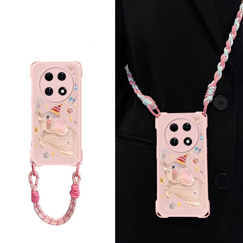 四角挂绳适用OPPOA5手机壳A3新款2高级感1Pro油画大象97创意96透明Ins风93可爱78全包72防摔58硅胶57保护套