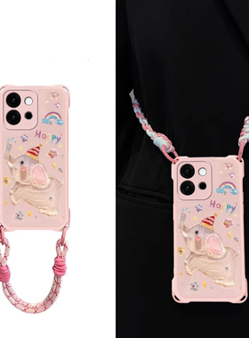 四角挂绳适用一加13T手机壳12新款高级感ACE5油画大象可爱斜挎超好看软3Pro创意2V全包防摔硅胶竞速版保护套