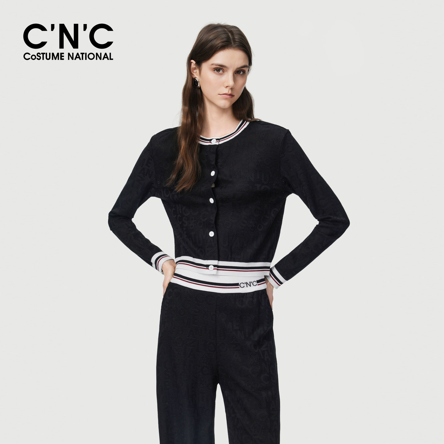 CNC大牌女装2026早春短款长袖外套女时尚撞色针织开衫