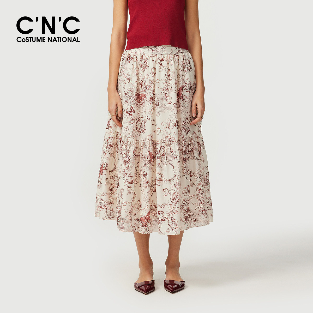 CNC女装正品2026春夏新款复古国风印花伞裙女#812G2Q20CT