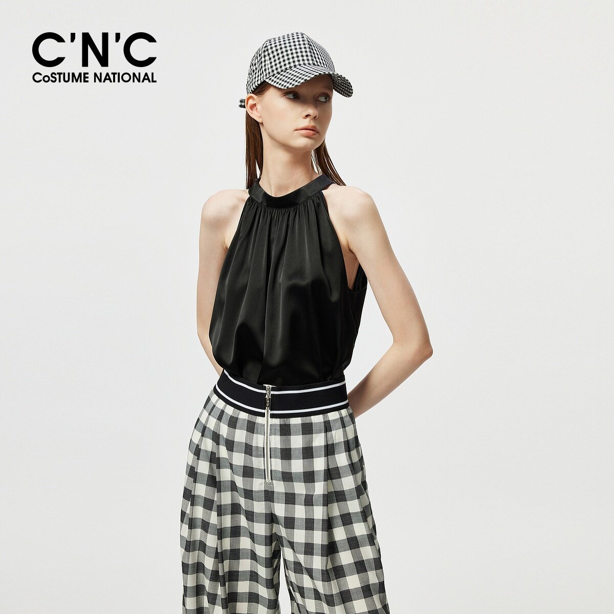 【桑蚕丝】CNC女装 挂脖无袖背心女夏季法式显瘦真丝露肩上衣