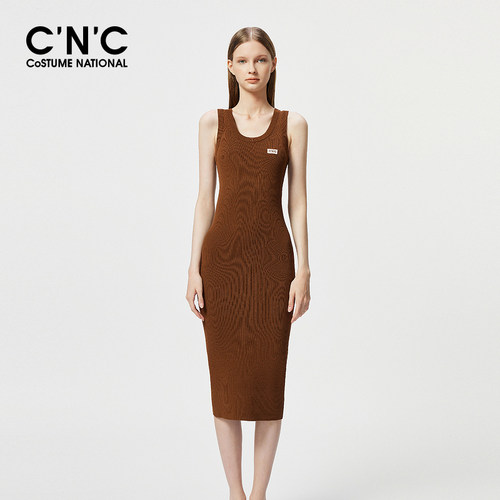 CNC女装百搭宽吊带针织连衣裙
