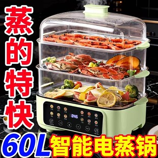59升蒸煮一体大容量家用电蒸锅蒸笼家用上蒸下煮智能语音蒸箱方型