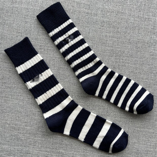 外贸袜子女 副线m6多线拼接中筒袜女横杠条纹文艺好看小腿女袜ins