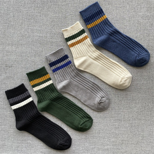 外贸袜子女 小众轻奢中筒袜女双横杠时尚百搭粗线针织袜ins潮女袜