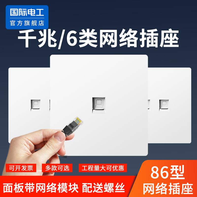 国际电工86型六类千兆双网口插座