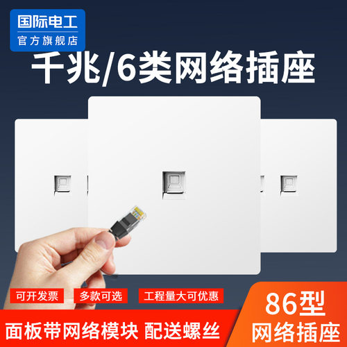 国际电工86型六类千兆双网口插座