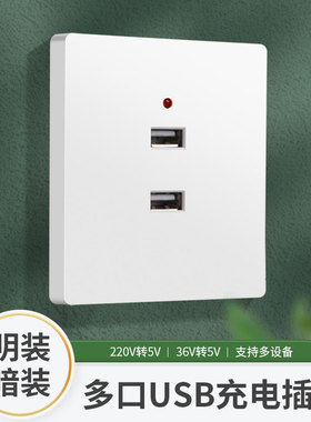 86型明暗装工地家用墙壁usb/type-c低压36v/220vUSB插座快充面板