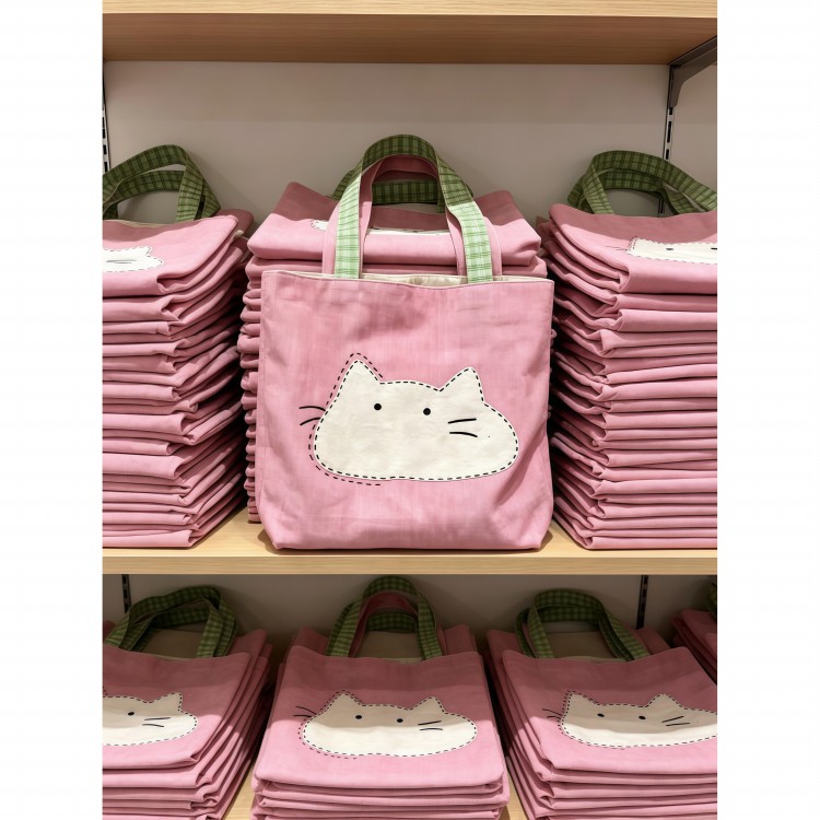 日系小猫帆布包包单肩包通勤百搭甜美系休闲外出手拎包通勤卡通