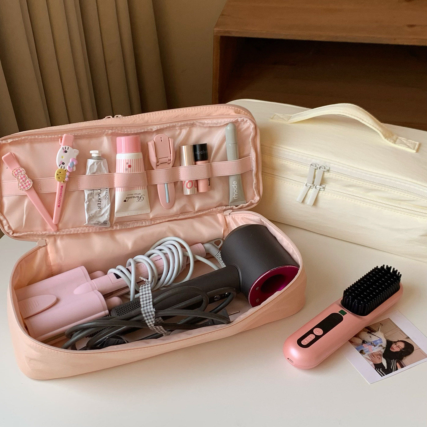 韩系手提双层吹风机收纳包女直板夹卷发棒收纳袋分区便携防尘袋