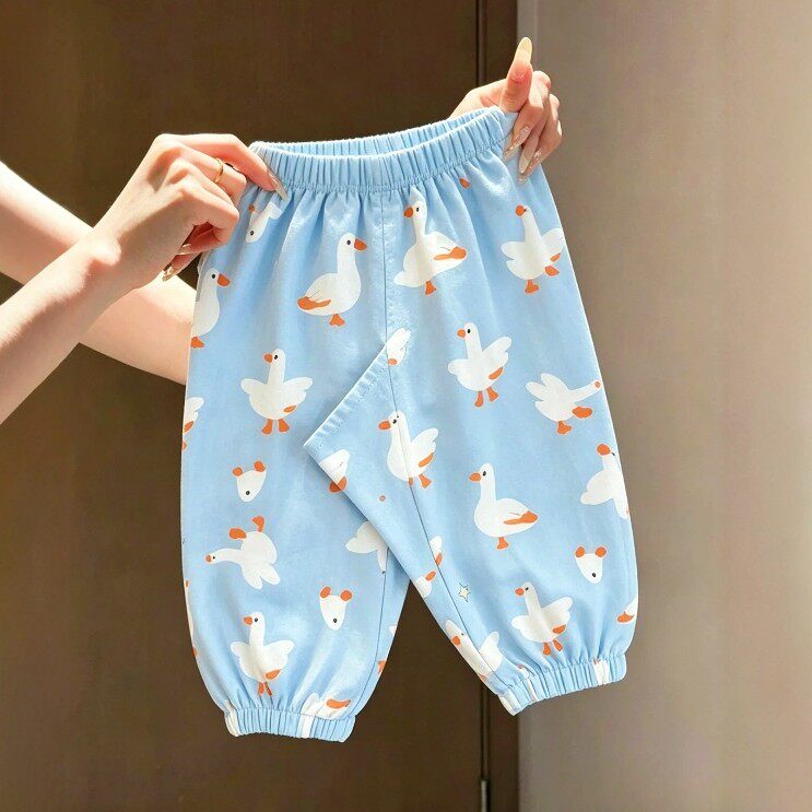 【开裆裤不漏pipi】防蚊裤女童男童儿童夏薄款棉绸裤子透气家居服