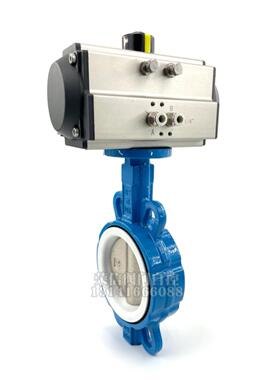 D671F4-16P气动衬氟蝶阀 耐酸碱耐腐蚀球墨铸铁对夹式蝶阀DN50 65