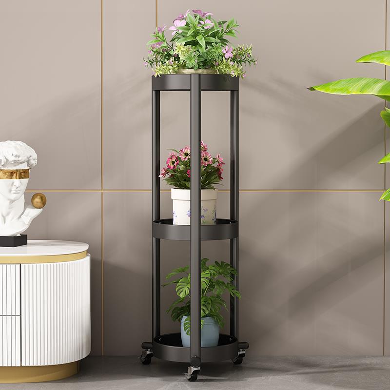 花架子客厅落地式轻奢室内阳台置物架加厚移动带轮铁艺绿萝花盆架