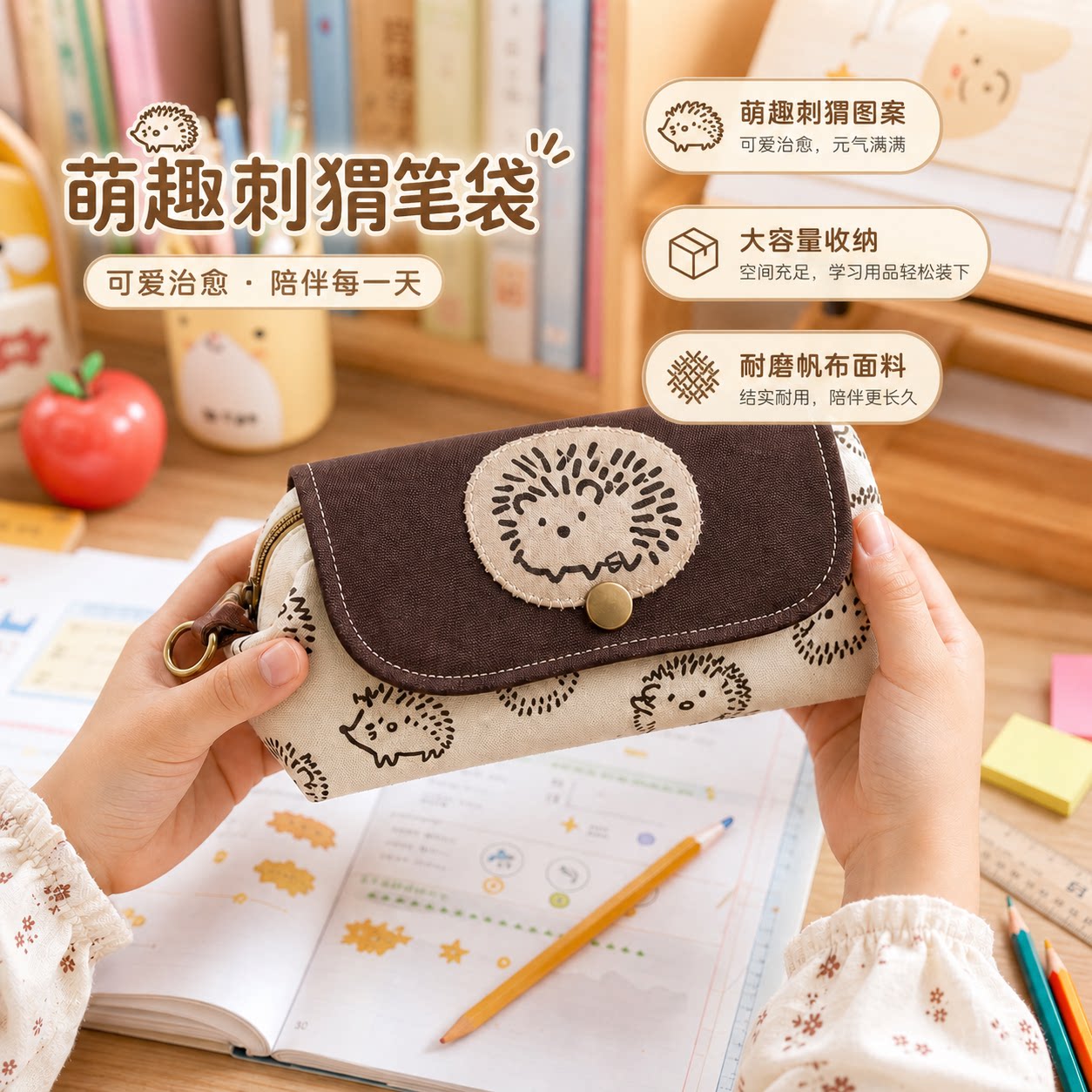 可爱刺猬大容量耐脏多功能笔袋