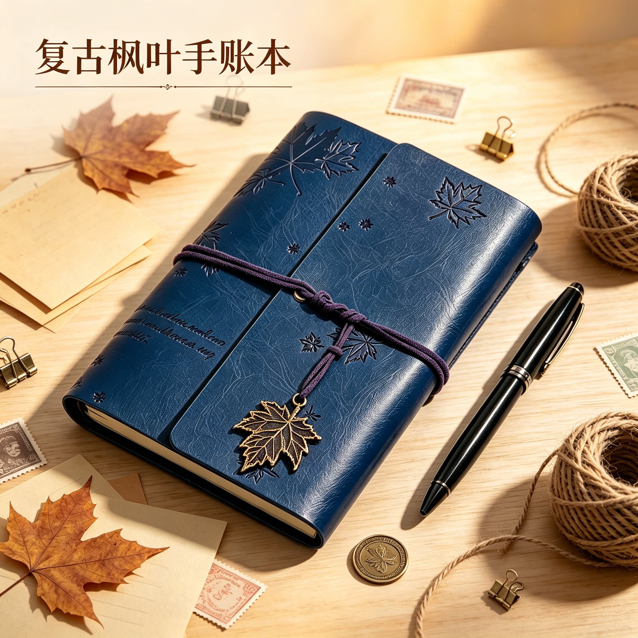 新品A6枫叶复古皮质手帐本