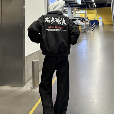 美式复古街头嘻哈风cleanfit潮牌刺绣夹克男女宽松百搭情侣外套潮