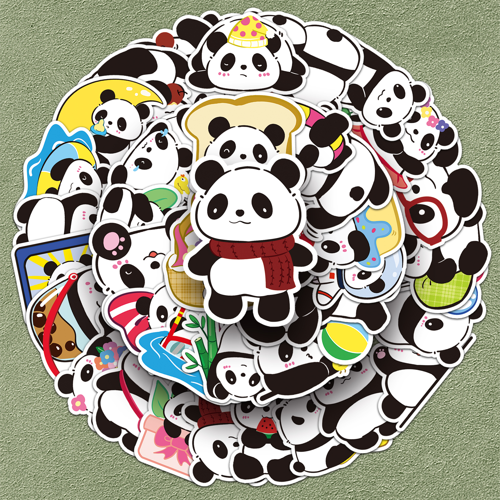 100张原创卡通熊猫彩绘涂鸦贴纸