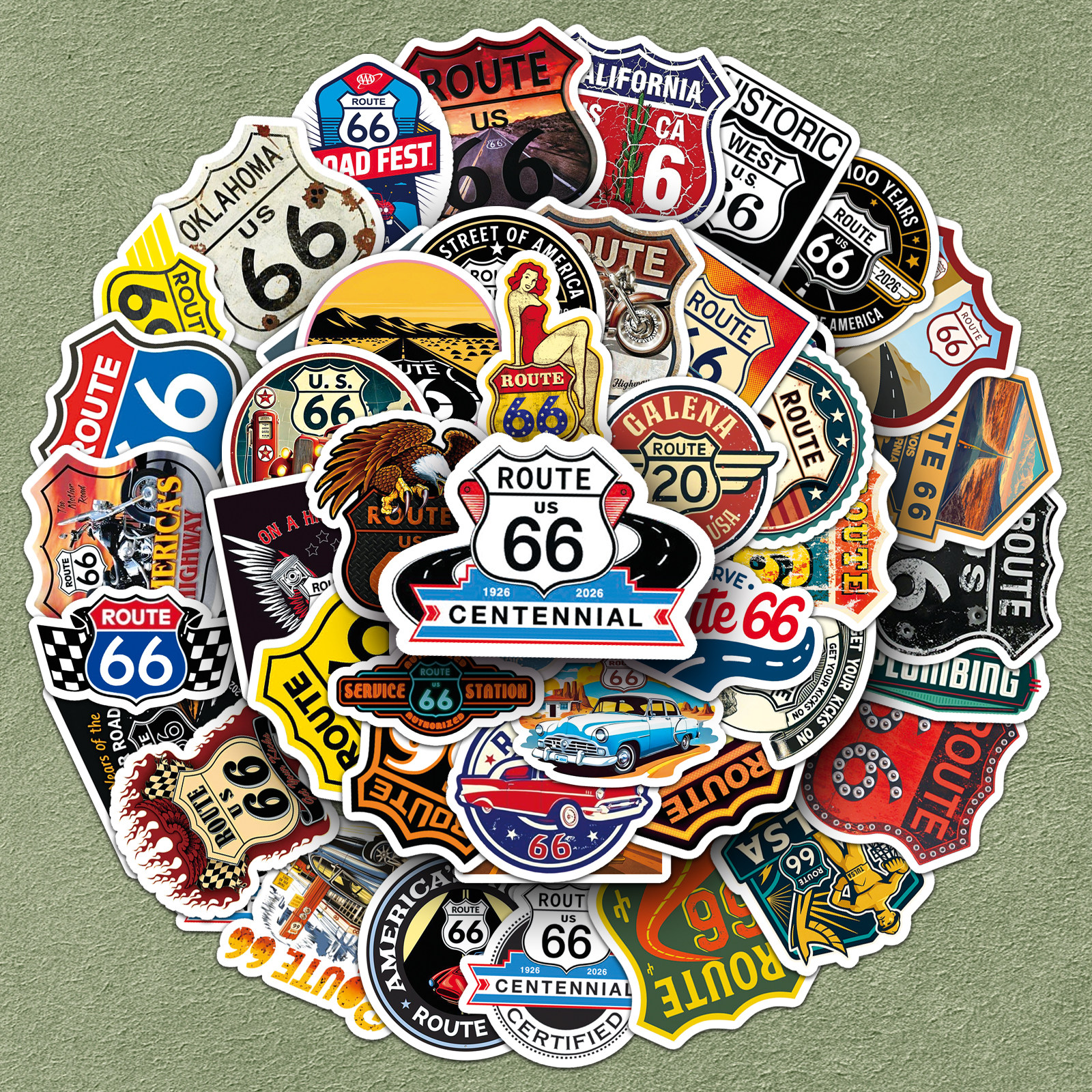 100张66号公路创意汽车贴纸Route 66欧美潮流涂鸦防水装