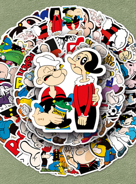 100张大力水手贴纸汽车自行车笔记本电脑相册冰箱装饰卡通可爱动画童年回忆Popeye人物涂鸦个性创意防水贴画