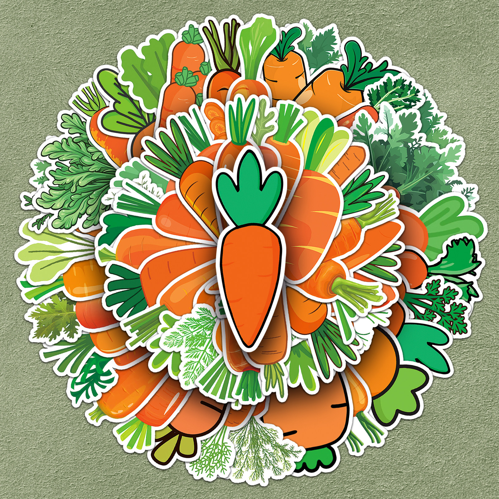 100张胡萝卜卡通贴纸创意彩绘涂鸦潮流美味蔬菜水果红萝卜防水装饰