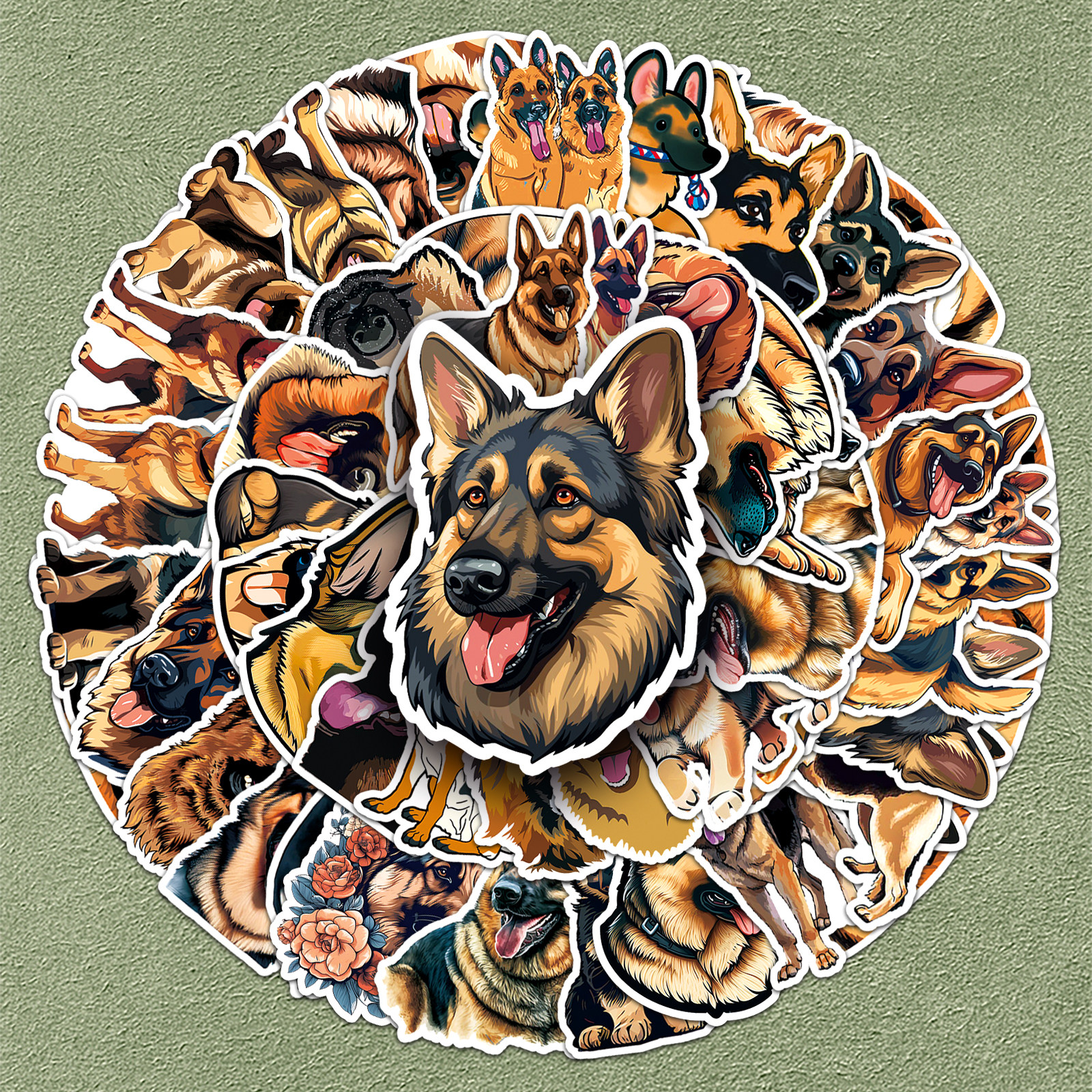 50张阿尔萨斯狼犬卡通德国牧羊犬可爱狗狗贴纸防水装饰防水装饰玩具