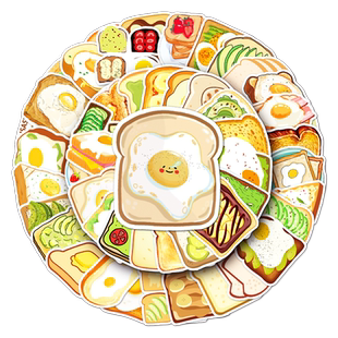 100张吐司卡通贴纸可爱食物面包创意涂鸦装饰手帐咕卡水杯笔记本电脑行李箱日记充电宝相册iPad手机防水贴纸