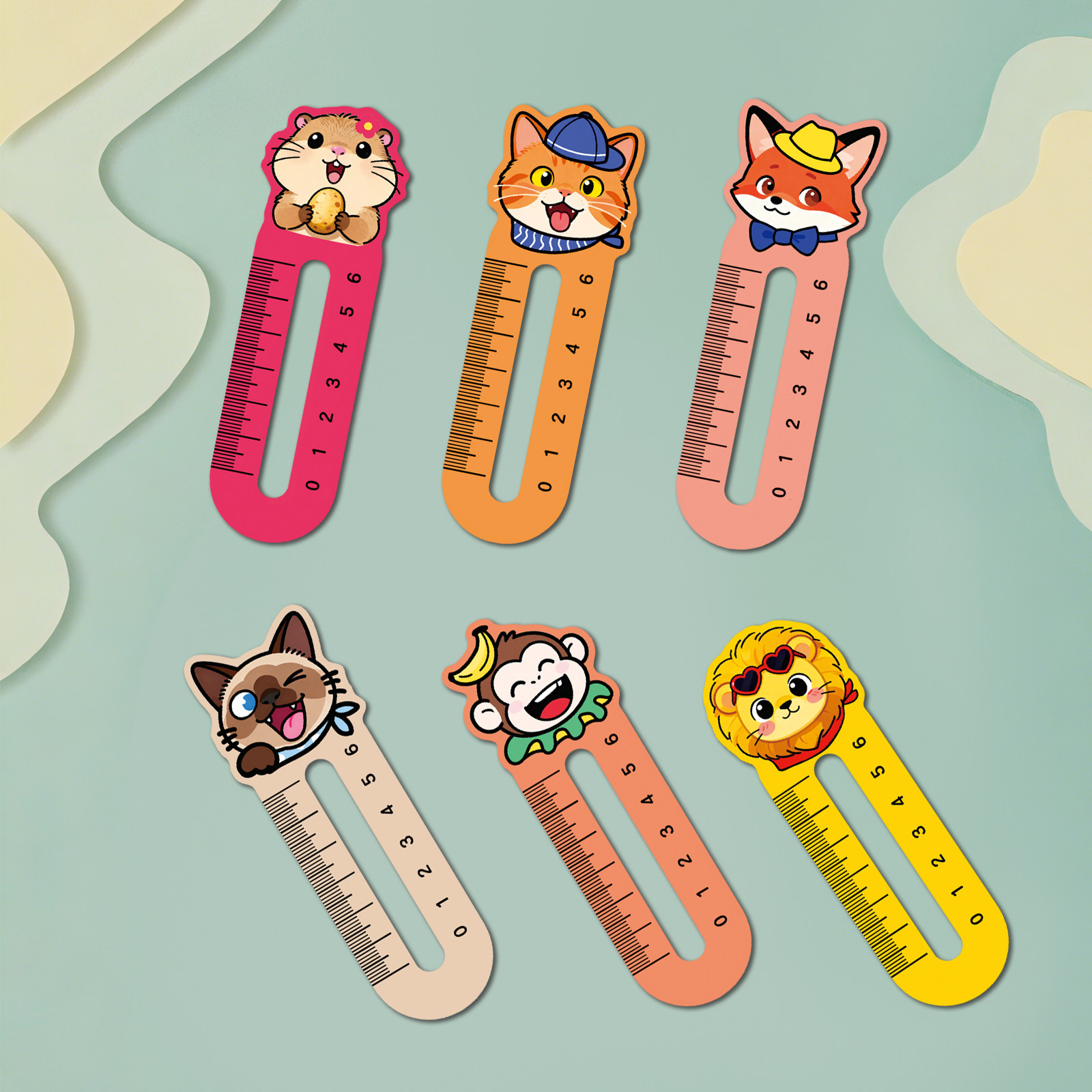 60张小动物直尺书签纸质可爱卡通小学生趣味学习文具标尺阅读书夹书页老师奖励小卡片实用小礼品手工diy手帐