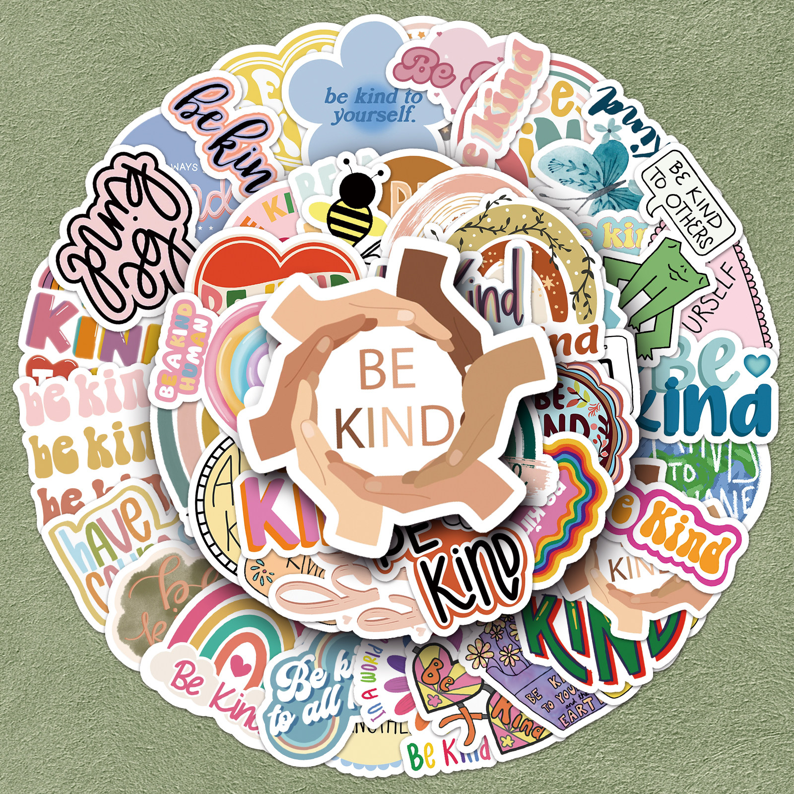 50张友善心理贴纸卡通英文单词治愈防水ins风小清新创意diy彩绘无痕
