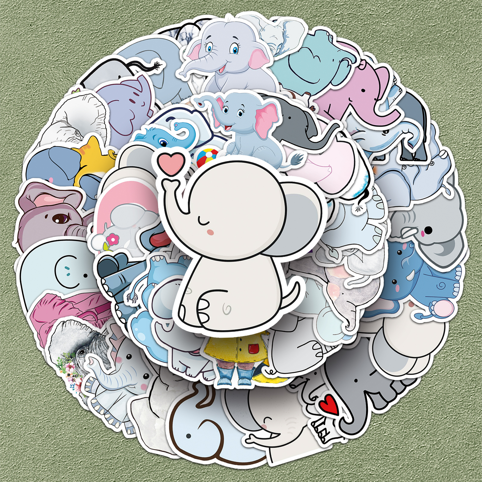 100张大象贴纸笔记本相册头盔行李箱摩托车水杯冰箱玻璃装饰卡通可