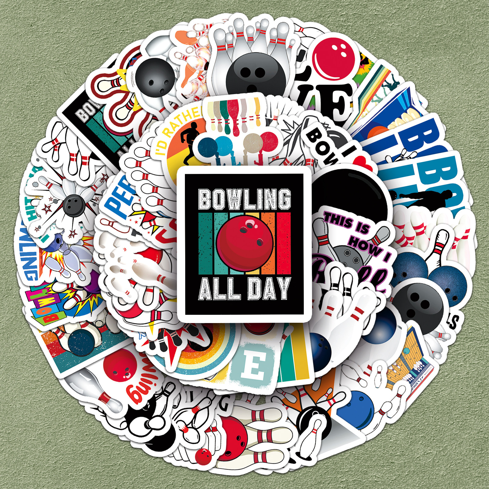 50张体育运动保龄球卡通手帐贴纸个性创意涂鸦防水装饰手帐水杯笔记本