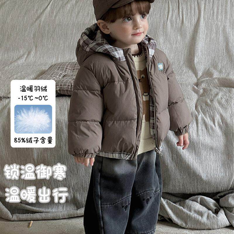 男宝宝两面穿加厚连帽羽绒服