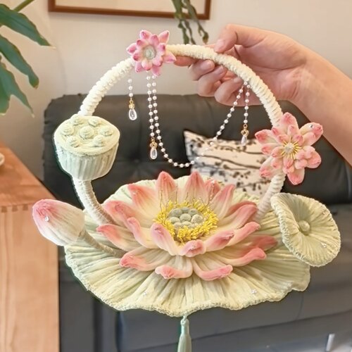 手提荷花灯手工diy扭扭棒材料包