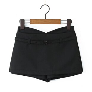 25夏季新款女欧美风辣妹纯色性感V腰带安全裤包臀短裙西装半身裙