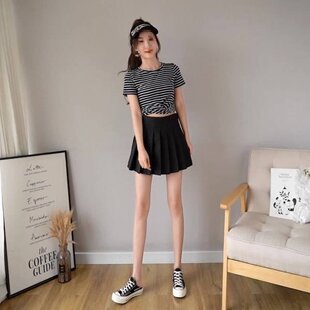 百褶裙高腰显瘦西装面料纯色半身裙女春秋新款百搭小个子短裙